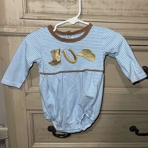 Cowboy-Themed Blue and Brown Baby Bodysuit